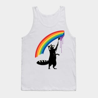 Cool Retro Raccoon Paints Rainbow Funny Raccoon Tank Top